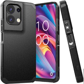 for TCL K32 5G T513V Shockproof Hybrid Cover Phone Case + Tempered Glass + Extreme Band (Black)