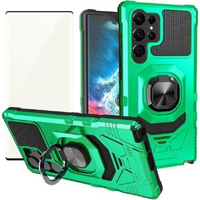 Ailiber for Samsung Galaxy S25 Ultra 5G Case with Kickstand, S25 Ultra Case with Screen Protector, for Magnetic Car Mount, Heavy Duty, Rugged Shockproof Cell Phone Cover-Green