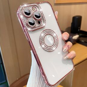 Losin for iPhone 16 Plus Glitter Case with Logo View for Women Girls Luxury Cute Diamond Case Bling Camera Protective Soft Clear Sparkle Rhinestone Shockproof Cover for iPhone 16 Plus, Gold