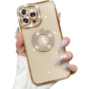 Losin for iPhone 16 Plus Glitter Case with Logo View for Women Girls Luxury Cute Diamond Case Bling Camera Protective Soft Clear Sparkle Rhinestone Shockproof Cover for iPhone 16 Plus, Gold in Saudi Arabia