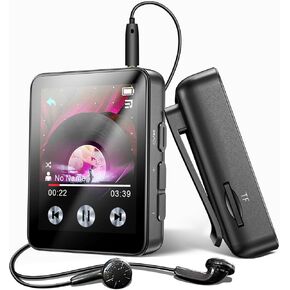 مشغل mp3 Mini 64 جيجابايت مع Bluetooth 5.3 ، مشغل موسيقى محمول للأطفال مع مقطع ، صوت Hifi ، مسجل صوتي ، كتاب إلكتروني ، مكبر صوت HD مدمج ، مشغل صوت رقمي للرياضة مع سماعات الأذن وحامي الشاشة