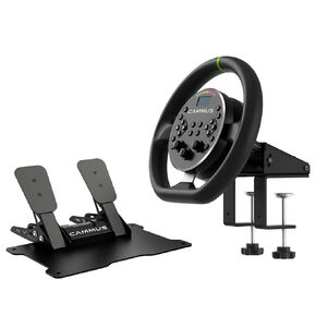 CAMMUS C5 Bundle Complete Set, C5 Steel Wheel + CP5 Pedals + Desk Clamp. Racing Simulator Direct Drive Technology, 5Nm Wheelbase, Premium Construction, Cloud-based App Control, PC Hardware Exclusive