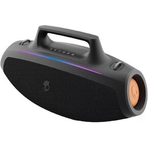 Skullcandy Barrel Bluetooth Boombox Speaker – Water-Resistant Wireless Portable, with LED Lightshow Mode, USB-C & USB-A Output Charging, Carry Strap NOT Included (Black) (Renewed)