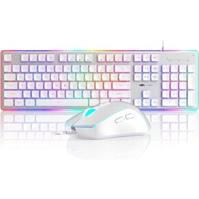 لوحة مفاتيح ألعاب Camiysn ، والماوس ، ومفاتيح 104 مفاتيح RGB و 6 سرعات RGB Mouse Combo ، Pudding Keycaps Silent Computer Keyboard للكمبيوتر/الكمبيوتر/الكمبيوتر المحمول/Mac/Windows/Office