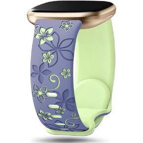 Two-Tone Floral Engraved Band Compatible with Fitbit Versa 2 Bands, Cute Flower Soft Silicone Sport Strap Bracelet Wrist Band for Fitbit Versa 2/1/ Lite/SE Women Men