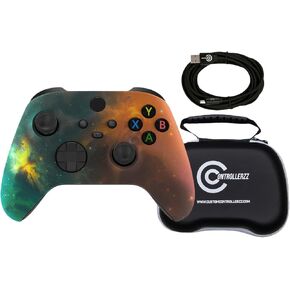 Custom Controllerzz Vibrant Universe Controller Bundle – Includes Vibrant Universe Custom Wireless Controller for Xbox Series X/S, Xbox One, PC & Braided USB-C Cable & Universal Protective Case