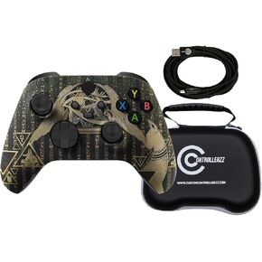 Custom Controllerzz All Seeing Eye Controller Bundle – Includes All Seeing Eye Custom Wireless Controller for Xbox Series X/S, Xbox One, PC & Braided USB-C Cable & Universal Protective Case