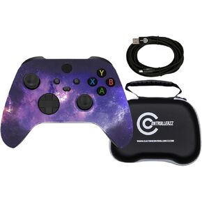 Custom Controllerzz Galaxy Controller Bundle – Includes Galaxy Custom Wireless Controller for Xbox Series X/S, Xbox One, PC & Braided USB-C Cable & Universal Protective Case