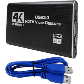 بطاقة التقاط الفيديو الصوتي 4K مع كابل USB 3.0 متوافق مع PS4 ، لمحول Nintendo ، لأجهزة Xbox One ، لـ Xbox 360 - Black