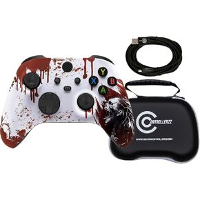 Custom Controllerzz Bloody Zombie Controller Bundle – Includes Bloody Zombie Custom Wireless Controller for Xbox Series X/S, Xbox One, PC & Braided USB-C Cable & Universal Protective Case