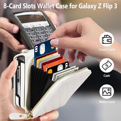 Vofolen for Samsung Galaxy Z Flip 3 Case with Card Holder Crossbody 8-Card Slots Wallet Case with Adjustable Strap Soft PU Leather Protective Zipper Flip 3 Phone Case for Women Girls, 6.7'' White in Saudi Arabia