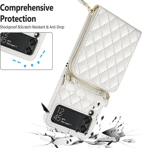 Vofolen for Samsung Galaxy Z Flip 3 Case with Card Holder Crossbody 8-Card Slots Wallet Case with Adjustable Strap Soft PU Leather Protective Zipper Flip 3 Phone Case for Women Girls, 6.7'' White in Saudi Arabia