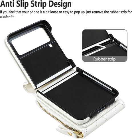 Vofolen for Samsung Galaxy Z Flip 3 Case with Card Holder Crossbody 8-Card Slots Wallet Case with Adjustable Strap Soft PU Leather Protective Zipper Flip 3 Phone Case for Women Girls, 6.7'' White in Saudi Arabia