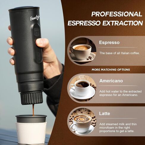 H02 Pro Properable Espresso Maker ، آلة قهوة كهربائية للسفر ، آلة الإسبريسو تناسب كبسولة القهوة والتكوين الأرضية ، صانع القهوة المصغر 20bar مع تسخين ذاتي ، للتخييم ، المشي لمسافات طويلة ، المكتب in Kuwait