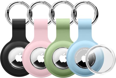 [4 Pack] Compatible with AirTag Holder Case for Air Tag Keychain [Anti-Scratch] [PC+Silicone] for AirTags Key Ring Chain for GPS Item Finders Accessories, Black/Pink/Teal Green/Grey Blue in Saudi Arabia