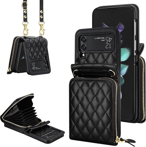 Vofolen for Samsung Galaxy Z Flip 3 Case with Card Holder Crossbody 8-Card Slots Wallet Case with Adjustable Strap Soft PU Leather Protective Zipper Flip 3 Phone Case for Women Girls, 6.7'' White in Saudi Arabia
