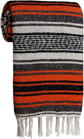 Large Mexican Blanket in Beige/Dark Brown — Handcrafted Serape Falsa Yoga Blanket (73" x 48") – Throw for Camping, Beach & Outdoor Use – Artisan Craft, Made in Mexico from Recycled Fibers in Saudi Arabia