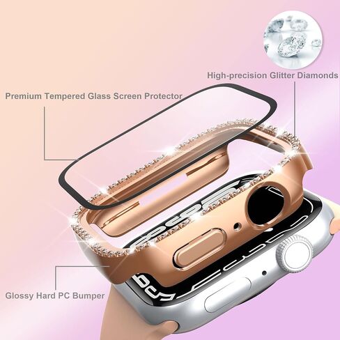 8 Pack Case for Apple Watch Series 10 46mm with Tempered Glass Screen Protector, Premium Glitter Diamond Bling Hard PC Protective Glossy Bumper Cover for Women Girl in Saudi Arabia