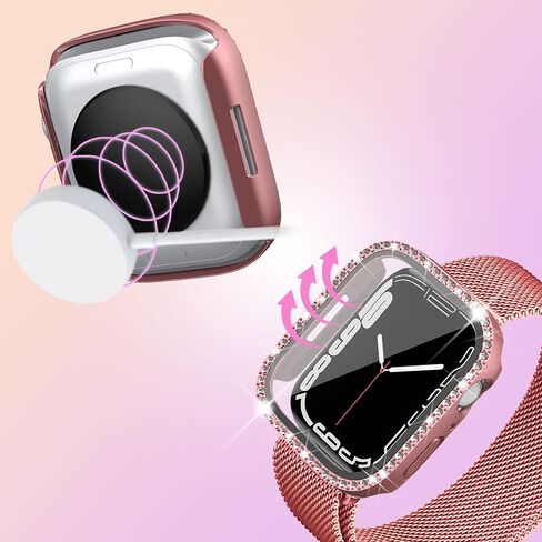 8 Pack Case for Apple Watch Series 10 46mm with Tempered Glass Screen Protector, Premium Glitter Diamond Bling Hard PC Protective Glossy Bumper Cover for Women Girl in Saudi Arabia