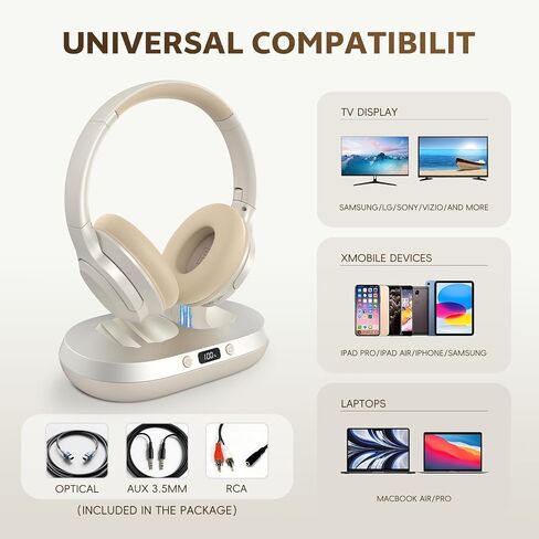 Wireless Headphones for TV,2.4GHz TV Headphones Wireless for Seniors with Transmitter Charging Base, Support Optical,AUX,RCA and USB, High Volume No Audio Delay, Plug and Play, 65hr Playtime in Saudi Arabia