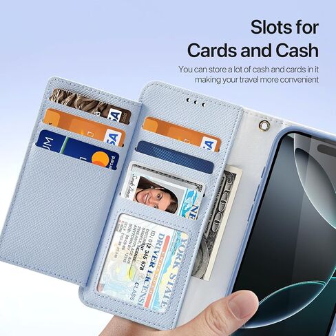 Durable Leather Wallet Case for iPhone 16 Pro, Multiple Slots, Hands-Free Convenience,Detachable Flip Folio Cover, RFID Blocking Card Slots Holder (Blue, iPhone 16 Pro) in Saudi Arabia