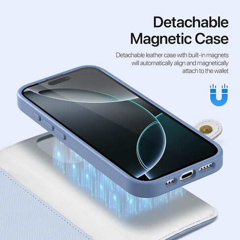 Durable Leather Wallet Case for iPhone 16 Pro, Multiple Slots, Hands-Free Convenience,Detachable Flip Folio Cover, RFID Blocking Card Slots Holder (Blue, iPhone 16 Pro) in Saudi Arabia