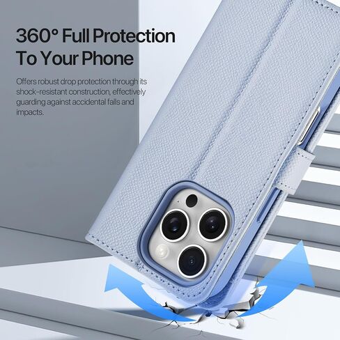 Durable Leather Wallet Case for iPhone 16 Pro, Multiple Slots, Hands-Free Convenience,Detachable Flip Folio Cover, RFID Blocking Card Slots Holder (Blue, iPhone 16 Pro) in Saudi Arabia