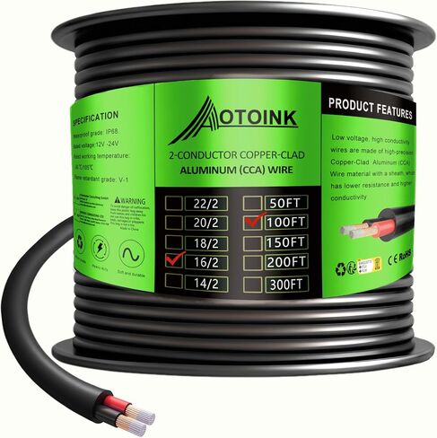 100 Feet 18 Gauge 2 Conductors Electrical Wire Extension Cable 18/2 CL2 Rated 18 AWG for Speaker,LED Strips,Automotive,Lamps in Kuwait