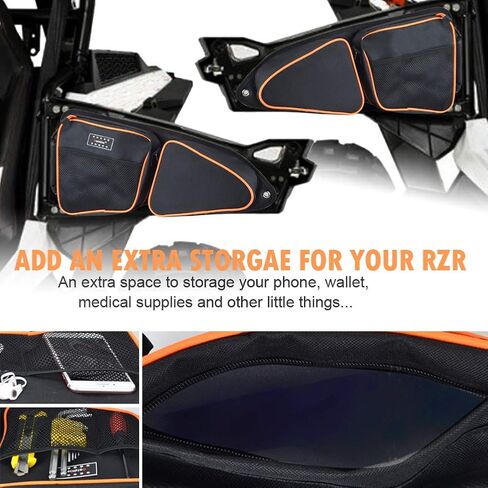 أكياس الباب الخلفي RZR 1680D، مجموعة حقيبة تخزين جانبية للركاب والسائق مع وسادة للركبة متوافقة مع 2014-2019 Polaris RZR 4 900، XP4 1000، 4 أبواب توربو (أنابيب برتقالية) in Kuwait