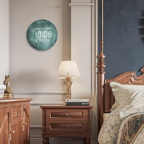 Digital Wall Clock Smart Lighted Silent 12/24H LED Wall Clock Large Display Modern Non Ticking Clock with Temperature Time Clocks for Living Room Bedroom Office Kitchen Decor 12 Inch(Moon) in Kuwait