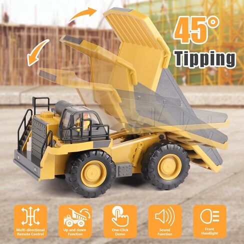 لعبة شاحنة تفريغ RC من PREPOP للأطفال، ألعاب بناء تعمل بالتحكم عن بعد مع سرير معدني وإضاءة/موسيقى، أفكار هدايا عيد ميلاد للأولاد من سن 6 7 8 9 10 سنوات فما فوق in Kuwait