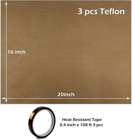 T-Shirt Alignment Ruler Heat Resistant Tape 10mm X 33m 108ft, PTFE Teflon Transfer Sheet 16 x 20" - 4 Rulers, 2 Rolls Heat Resistant Tape, 3 Packs PTFE Teflon Sheet and 1 Tape Measure Included in Kuwait