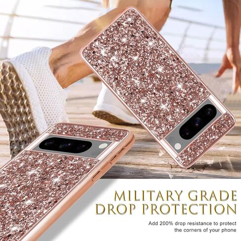 Silicone Case for Google Pixel 8 Pro 5G Cases Glitter Sparkle Bling, Hybrid Matte Back Case High Impact Heavy Duty Shockproof Protective Cover for Google 8 Pro Cute Case for Women (Rose Gold) in Saudi Arabia