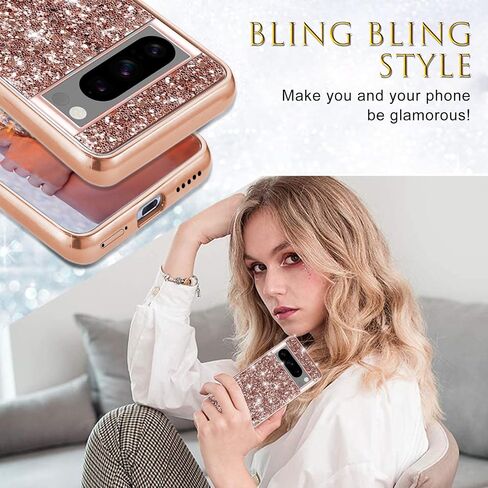 Silicone Case for Google Pixel 8 Pro 5G Cases Glitter Sparkle Bling, Hybrid Matte Back Case High Impact Heavy Duty Shockproof Protective Cover for Google 8 Pro Cute Case for Women (Rose Gold) in Saudi Arabia