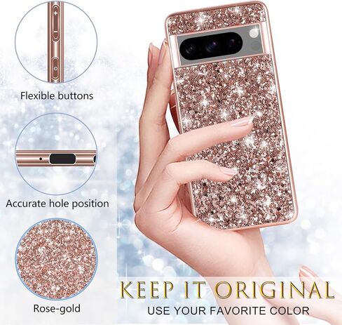 Silicone Case for Google Pixel 8 Pro 5G Cases Glitter Sparkle Bling, Hybrid Matte Back Case High Impact Heavy Duty Shockproof Protective Cover for Google 8 Pro Cute Case for Women (Rose Gold) in Saudi Arabia