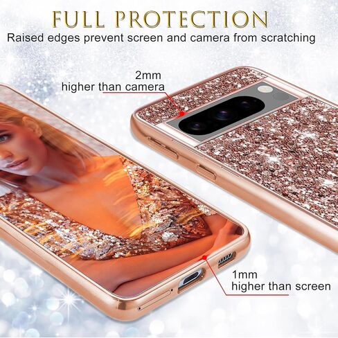 Silicone Case for Google Pixel 8 Pro 5G Cases Glitter Sparkle Bling, Hybrid Matte Back Case High Impact Heavy Duty Shockproof Protective Cover for Google 8 Pro Cute Case for Women (Rose Gold) in Saudi Arabia