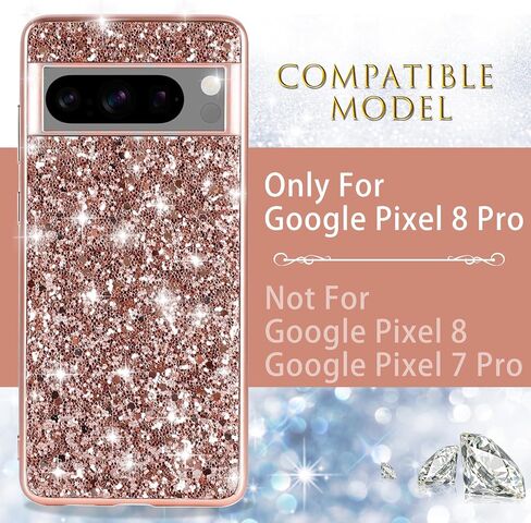 Silicone Case for Google Pixel 8 Pro 5G Cases Glitter Sparkle Bling, Hybrid Matte Back Case High Impact Heavy Duty Shockproof Protective Cover for Google 8 Pro Cute Case for Women (Rose Gold) in Saudi Arabia