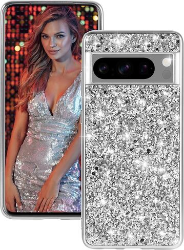 Silicone Case for Google Pixel 8 Pro 5G Cases Glitter Sparkle Bling, Hybrid Matte Back Case High Impact Heavy Duty Shockproof Protective Cover for Google 8 Pro Cute Case for Women (Rose Gold) in Saudi Arabia