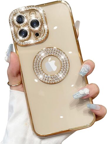 Losin for iPhone 16 Plus Glitter مع عرض شعار للنساء الفتيات الفاخرة اللطيفة الماس الماس بلينغ كاميرا واقية ناعمة واضحة وغطاء صدمة الراين لآيفون 16 Plus ، الذهب ، الذهب in Saudi Arabia