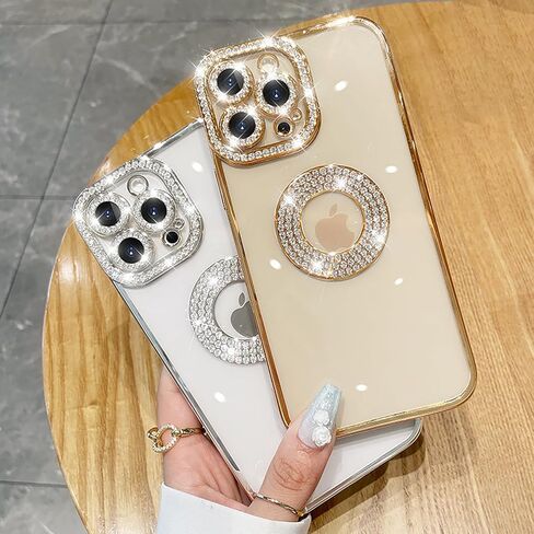 Losin for iPhone 16 Plus Glitter مع عرض شعار للنساء الفتيات الفاخرة اللطيفة الماس الماس بلينغ كاميرا واقية ناعمة واضحة وغطاء صدمة الراين لآيفون 16 Plus ، الذهب ، الذهب in Saudi Arabia