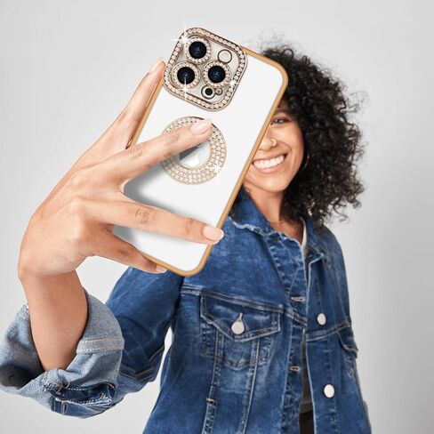 Losin for iPhone 16 Plus Glitter مع عرض شعار للنساء الفتيات الفاخرة اللطيفة الماس الماس بلينغ كاميرا واقية ناعمة واضحة وغطاء صدمة الراين لآيفون 16 Plus ، الذهب ، الذهب in Saudi Arabia