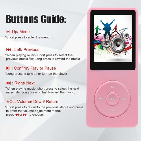 128GB MP3 Player with Bluetooth 5.2, Portable Pink Music Player for Kids with Built-in HD Speaker, FM Radio, Voice Recorder, Earphones Included in Saudi Arabia