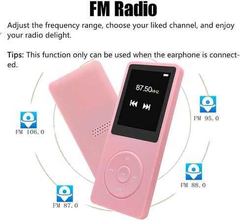 128GB MP3 Player with Bluetooth 5.2, Portable Pink Music Player for Kids with Built-in HD Speaker, FM Radio, Voice Recorder, Earphones Included in Saudi Arabia