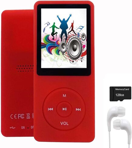 128GB MP3 Player with Bluetooth 5.2, Portable Pink Music Player for Kids with Built-in HD Speaker, FM Radio, Voice Recorder, Earphones Included in Saudi Arabia