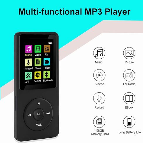 128GB MP3 Player with Bluetooth 5.2, Portable Pink Music Player for Kids with Built-in HD Speaker, FM Radio, Voice Recorder, Earphones Included in Saudi Arabia