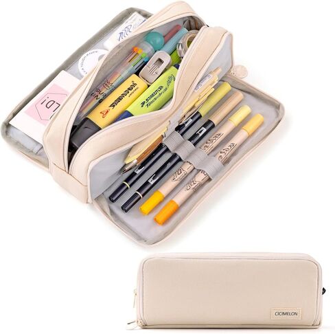 CICIMELON Large Capacity Pencil Case 3 Compartment Pouch Pen Bag for School Teen Girl Boy Men Women (Pink) in Kuwait