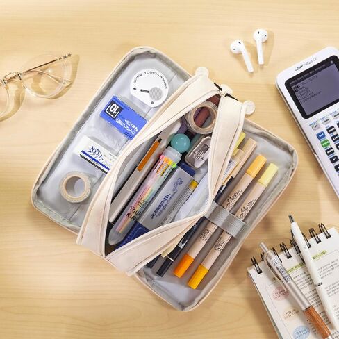 CICIMELON Large Capacity Pencil Case 3 Compartment Pouch Pen Bag for School Teen Girl Boy Men Women (Pink) in Kuwait