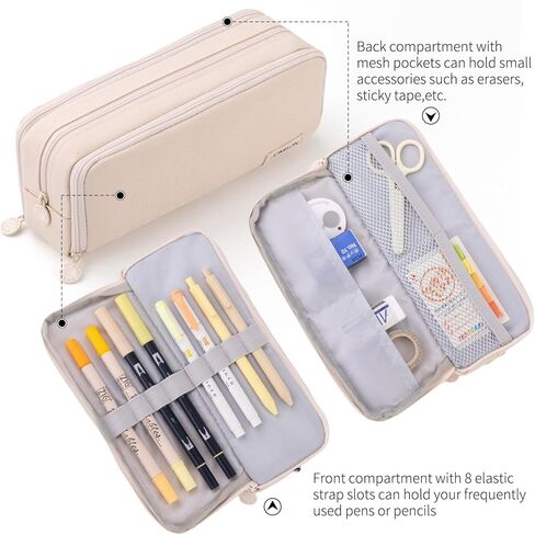 CICIMELON Large Capacity Pencil Case 3 Compartment Pouch Pen Bag for School Teen Girl Boy Men Women (Pink) in Kuwait