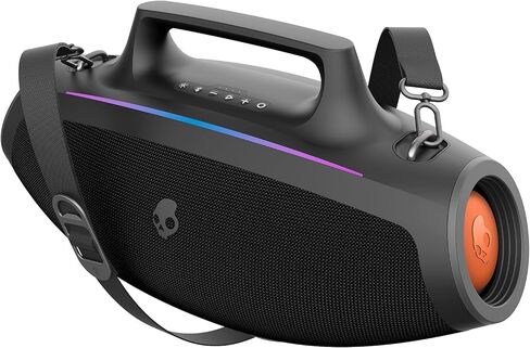 Skullcandy Barrel Bluetooth Boombox Speaker – Water-Resistant Wireless Portable, with LED Lightshow Mode, USB-C & USB-A Output Charging, Carry Strap NOT Included (Black) (Renewed) in Saudi Arabia