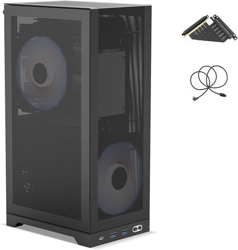 L300 Case Ultra-Compact ITX-هيكل ألعاب محمول 8.5L ، وألواح جانبية عالية للتدفق الهواء ، ودعم GPU & SFX PSU 325 مم ، يتضمن كابل PCIE Riser 4.0 و DP 1.4 ، أسود ، أسود in Kuwait